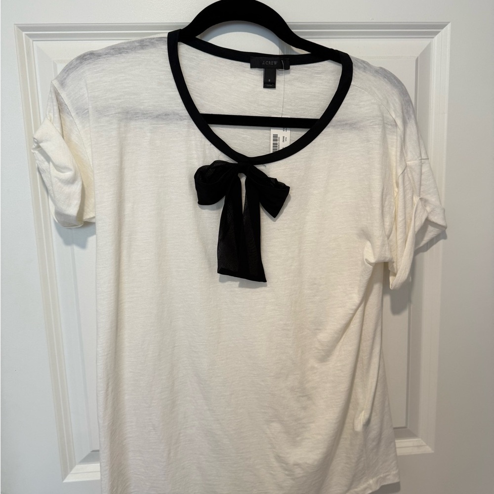 J Crew Women's White Top with Black Bow